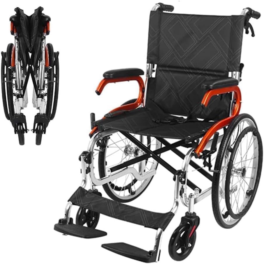 Ultra Light Wheelchair for Adult Elderly 18inch Seat, 24LB Portable Self-Propelled Wheelchair for Seniors Foldable Transport Manual Chair with Double-Brake, Swing-Away Footrests, 220lb Capacity