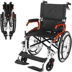 Ultra Light Wheelchair for Adult Elderly 18inch Seat, 24LB Portable Self-Propelled Wheelchair for Seniors Foldable Transport Manual Chair with Double-Brake, Swing-Away Footrests, 220lb Capacity