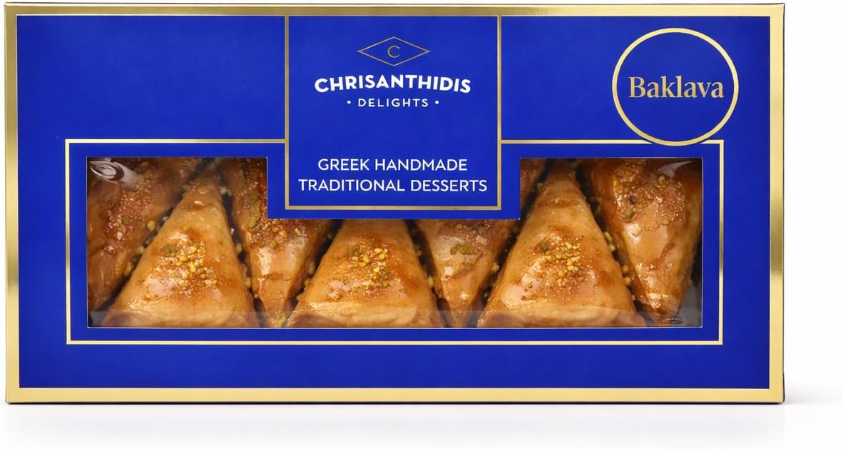 Chrisanthidis Delights Greek Baklava Traditional Syrup Dessert with Nuts – Authentic Mediterranean Dessert – Handmade Greek Sweet – Net Weight 580g (20.5 oz)