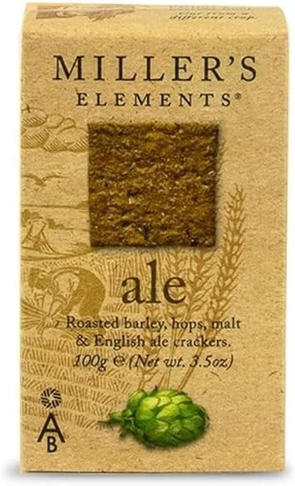 Miller's Elements Artisan Biscuits Ale Crackers | Made with Hops & Barley | Imported from England | 3.5 oz