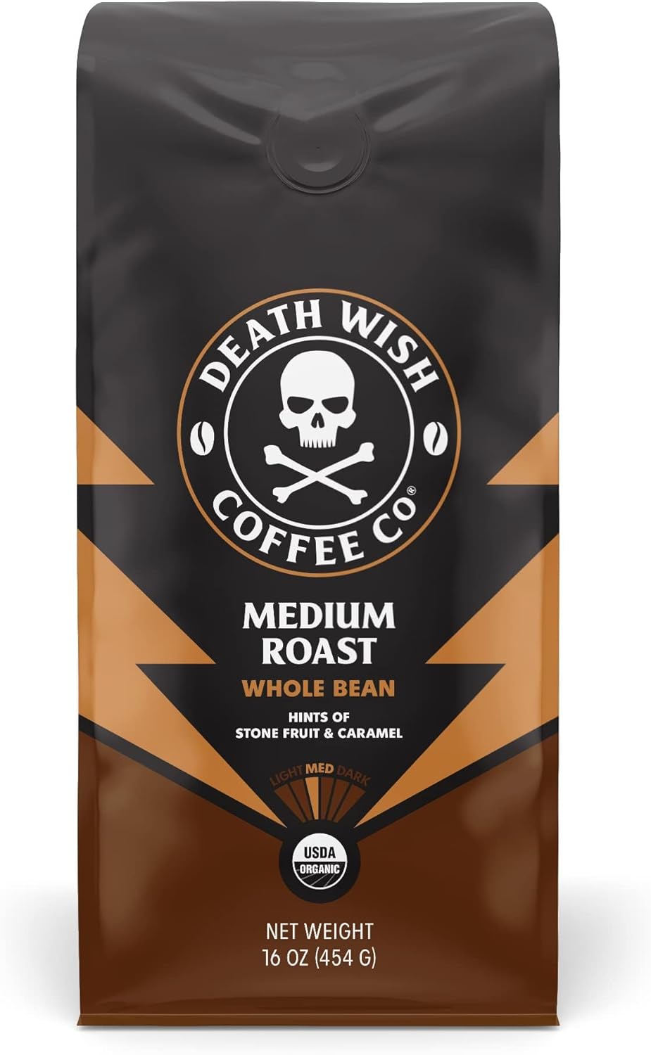 Death Wish Coffee, Organic and Fair Trade, Medium Roast, Whole Bean Coffee, 16 oz