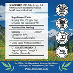 Pure Mountain Botanicals Dandelion Root Capsules - Kosher Vegan with 450mg Organic Dandelion Root Supplement