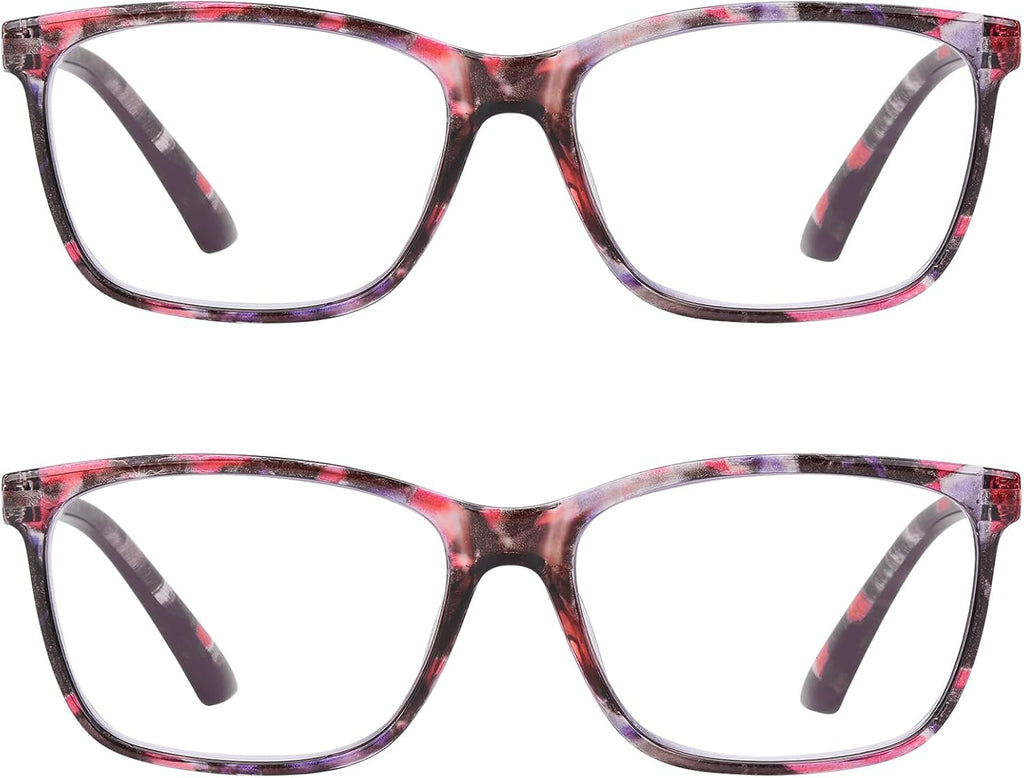 2 Pack Women's Reading Glasses, Blue Light Blocking Glasses-UV Ray & Glare Protection Computer Readers, Spring Hinge Eyewear with Fashion Pattern-Sturdy&Lightweight for women and ladies（2.5）