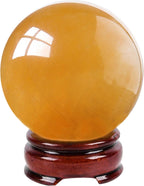 Crystal Sphere 2.36 Inch Natural Citrine Crystal Ball Feng Shui Sphere Sculpture Figurine with Stand for Home Desk Decor