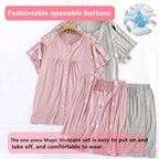 Bedridden Patient Clothing,Unisex Summer Short Fracture Suit,Disability Clothing With Fully Open on Both Sides,Post Surgery Tear Away Tops and Shorts Set(Woman,Pink,XXL)