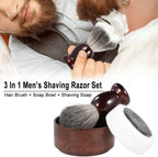 NOLITOY 3Pcs Men 's Shaving Brush Set with Wooden Handle Shaving Soap and Soap Bowl for Comfortable Grooming at Home Barber Shops