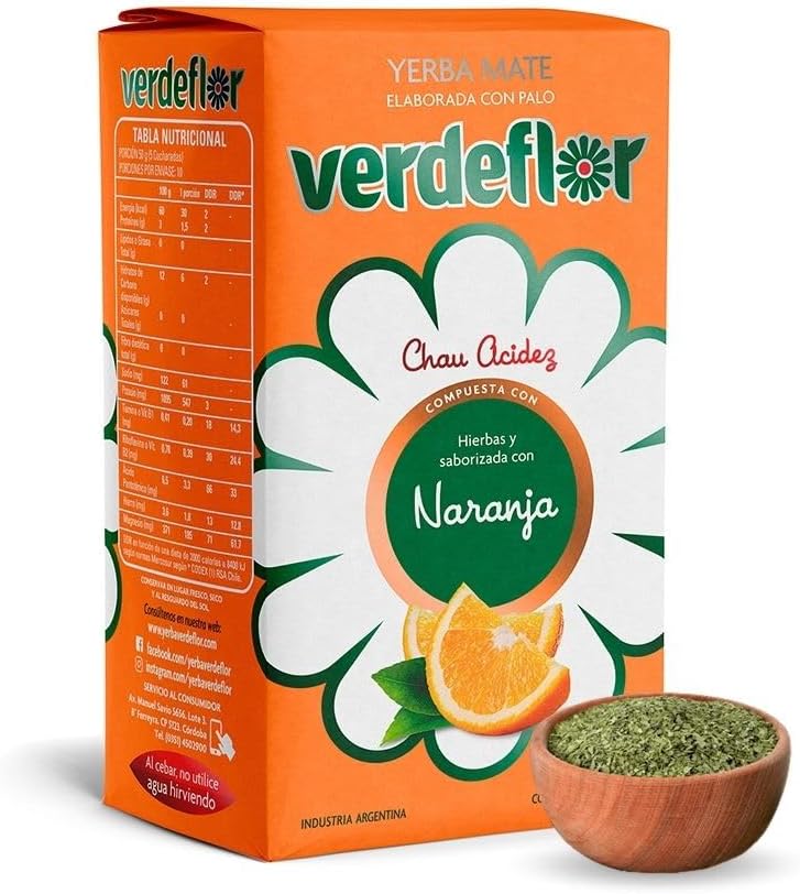 Verdeflor Yerba Mate Tea Orange Infused 500g 1.1LBS| Unsmoked Loose Leaf Clean Natural Energy Drink | Jitter Free | Enjoy With Yerba Mate Gourd and Bombilla | Made In Argentina