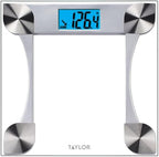 Taylor Digital Bathroom Scale for Body Weight, Large 12.2 Inch Glass Platform, Blue Backlit LCD Display, 440 lb Capacity, Weight Tracking for 2 Users, Clear