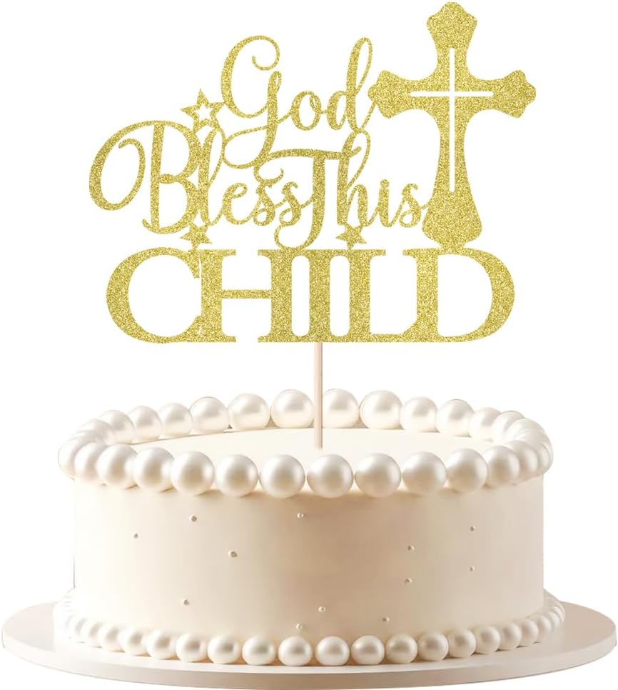 God Bless This Child Cake Topper,gold Glitter First Communion God Bless Cake Decorations,Baby Shower/Birthday/Christmas Party Decorations Supplies