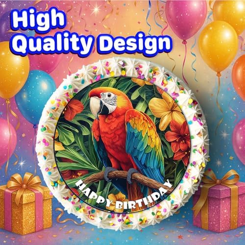 7.5x Inch Edible Cake Toppers – Parrot Themed Birthday Party Collection of Edible Cake Decorations