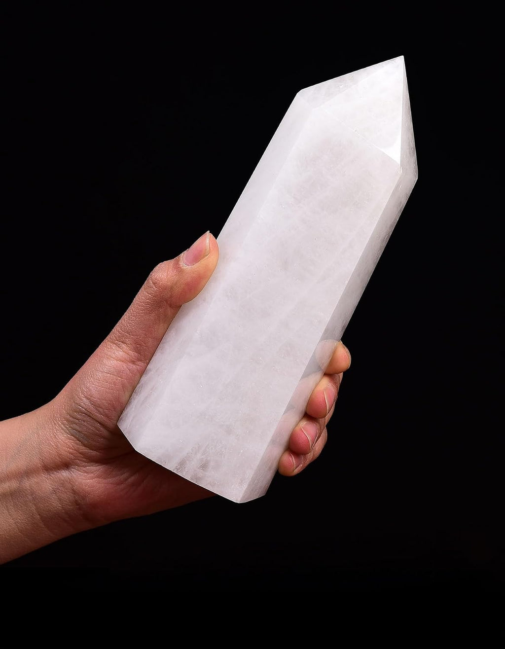 AMOYSTONE Natural Large Stone Tower White Healing Crystal Wand Hexagonal Point Obelisk Irregular 2.5-3 Lbs, Spiritual Meditation, Reiki Chakra Gemstone Home Decor
