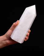 AMOYSTONE Natural Large Stone Tower White Healing Crystal Wand Hexagonal Point Obelisk Irregular 2.5-3 Lbs, Spiritual Meditation, Reiki Chakra Gemstone Home Decor