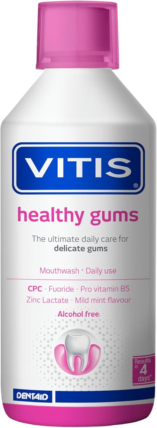 Vitis Gingival Mouthwash Panthenol Cetylpyridinium Chloride Zinc Alcohol-Free 500ml Mint Sensitive Gums