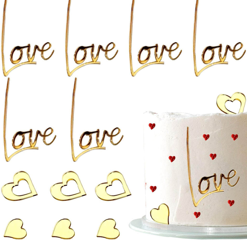 12 Pcs Acrylic Love Heart Cake Topper, Gold Heart Cake Toppers, Valentine's Day Cake Decoration, Wedding Cake Toppers, Anniversary Engagement Birthday Party Supplies