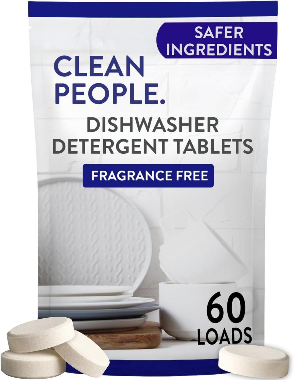 The Clean People Dishwasher Tablets - Cuts Grease & Rinses Sparkling Clean - Residue-Free - Phosphate Free Dishwashing Tablets (60 Count, Fragrance Free)