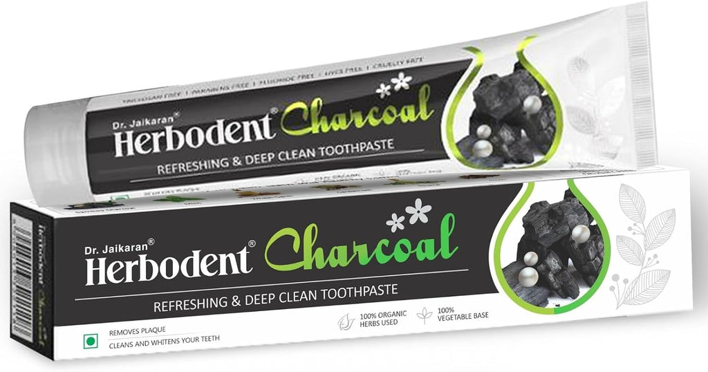 Herbodent® Charcoal Toothpaste - 6.53oz/185g Pack of 1 | Whitens Teeth & Fresh Breath | No Bleach, No Fluoride | Activated Bamboo Charcoal & Organic Herbs -Wheat Germ, Thyme, Clove