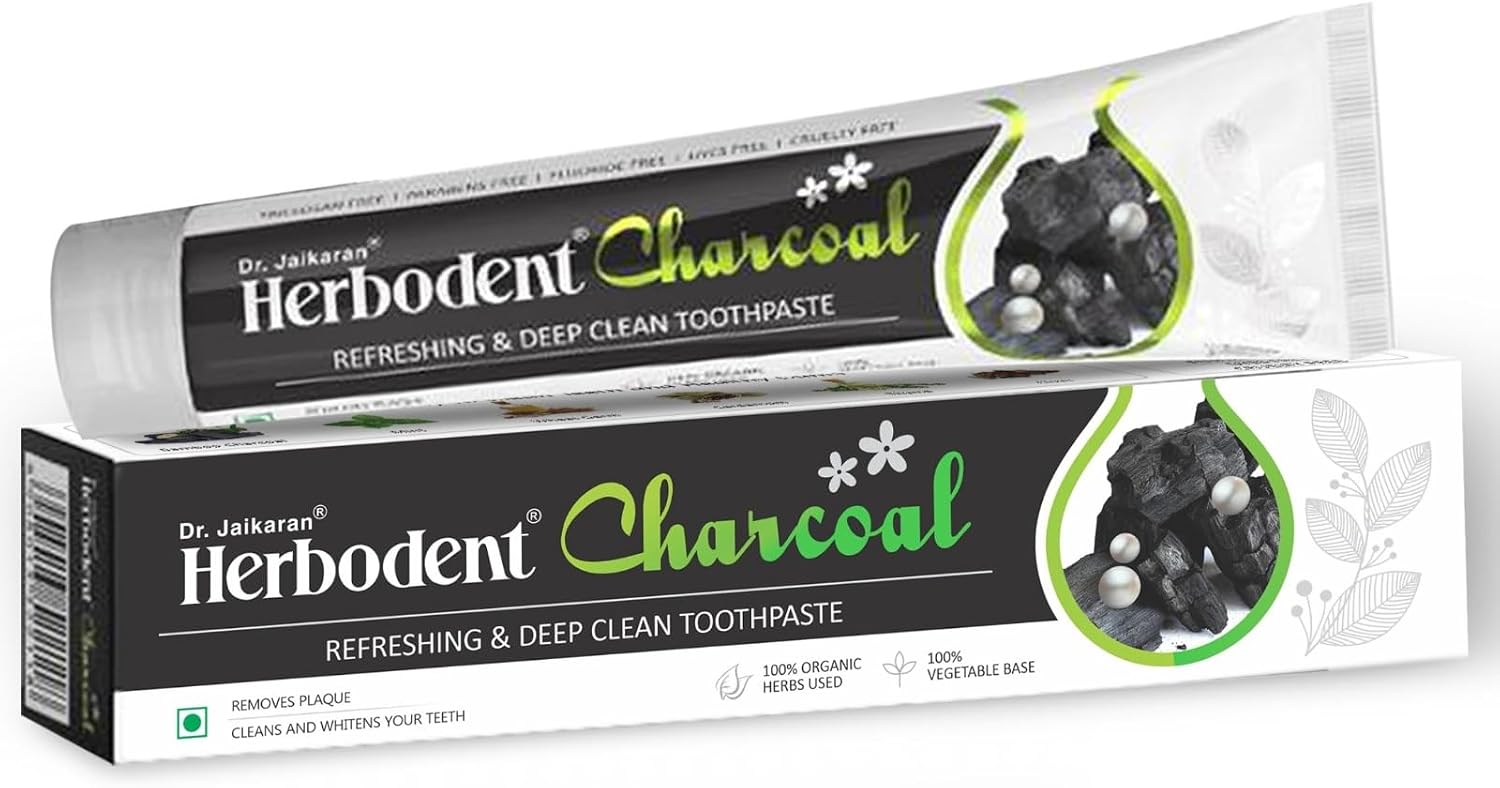 Herbodent® Charcoal Toothpaste - 6.53oz/185g Pack of 1 | Whitens Teeth & Fresh Breath | No Bleach, No Fluoride | Activated Bamboo Charcoal & Organic Herbs -Wheat Germ, Thyme, Clove