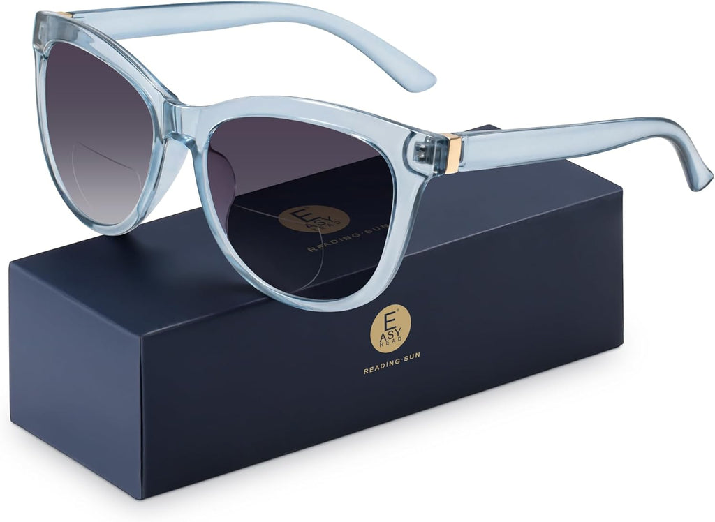 EASY READ Bifocal Reading Sunglasses for Women，Fashion Sun Readers UV400 Protection(Magnification 2.00,Blue)
