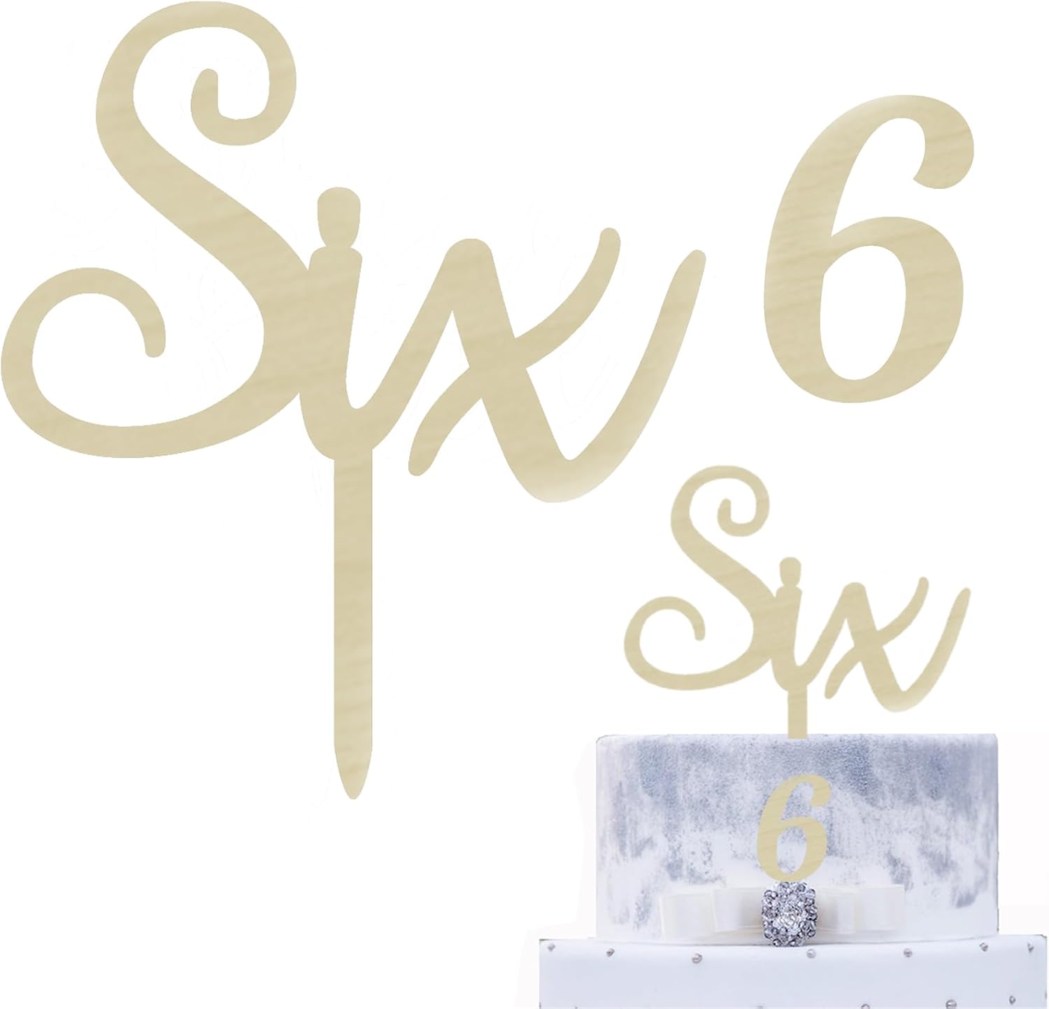 Six Wood Cake Topper 6th Birthday Cake Decoration Six Years Old Cake Topper Rural Wooden 6th Anniversary Party Photo Booth Props (6th birthday)