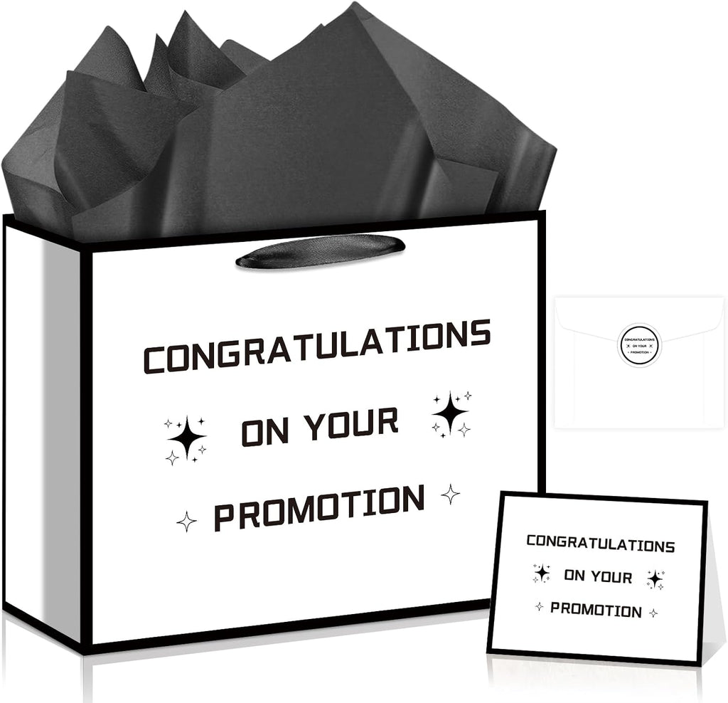 Promotion Gift Bag New Job Gift Bag with Wrapping Paper Card Sticker Envelope Congratulation Gifts for Her Him Coworkers Boss Getting Promoted Party Decorations Funny Coworker Leaving Going Away Gifts