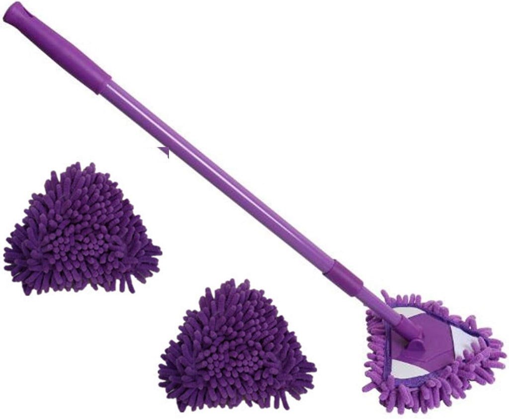 Extendable Triangle Mop, Detachable 360 Degree Microfiber Sweeper Dust Mop for Floor Home Wall Cleaning Including 3 Mop Heads (Purple)