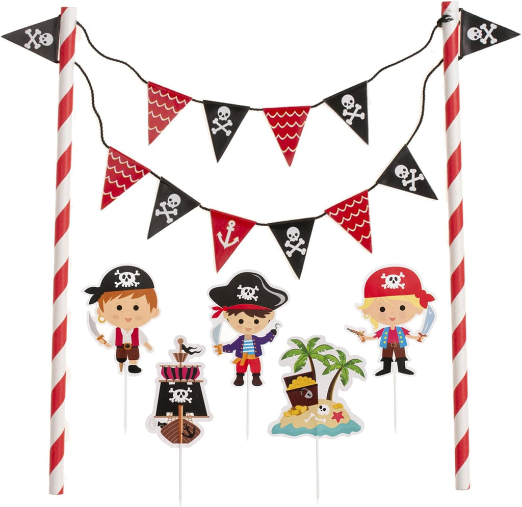 Dekora Pirate Cake Topper Kit, PVC Pirate Ship & Character Decorations for Cakes, Cupcakes & Desserts, Easy to Use, Reusable, Box of 12, 142 × 205 × 165 MM