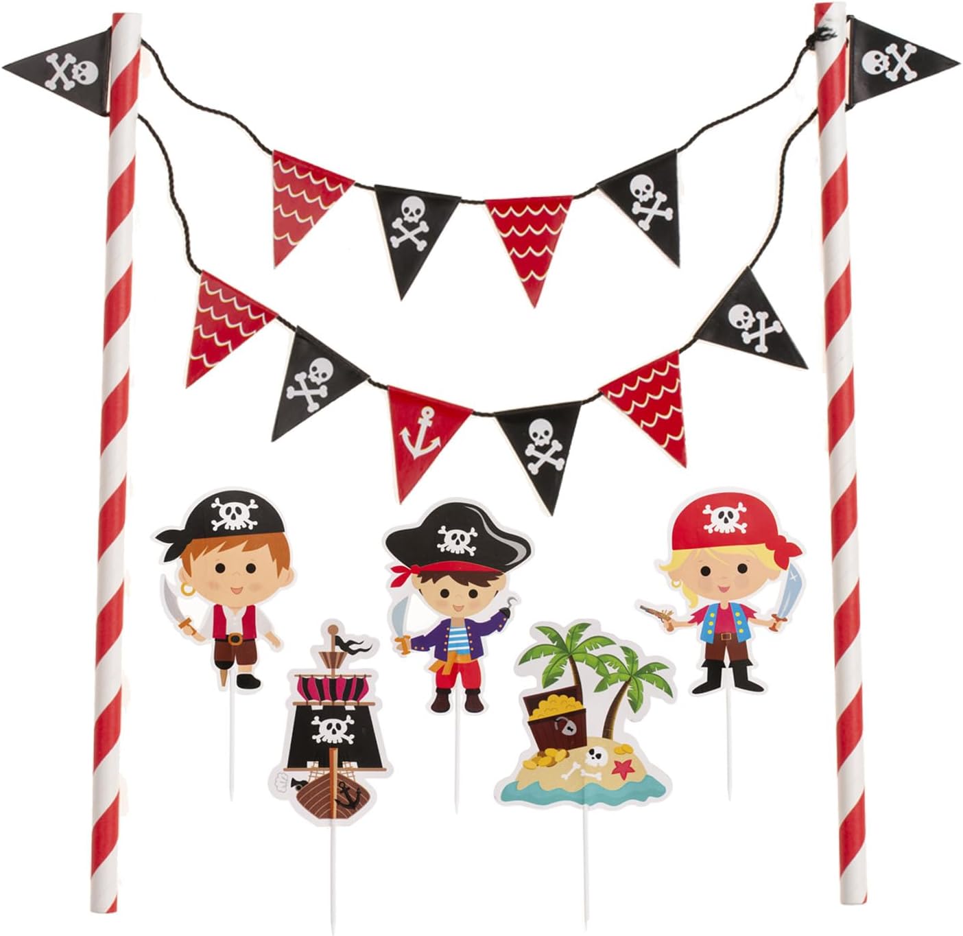Dekora Pirate Cake Topper Kit, PVC Pirate Ship & Character Decorations for Cakes, Cupcakes & Desserts, Easy to Use, Reusable, Box of 12, 142 × 205 × 165 MM