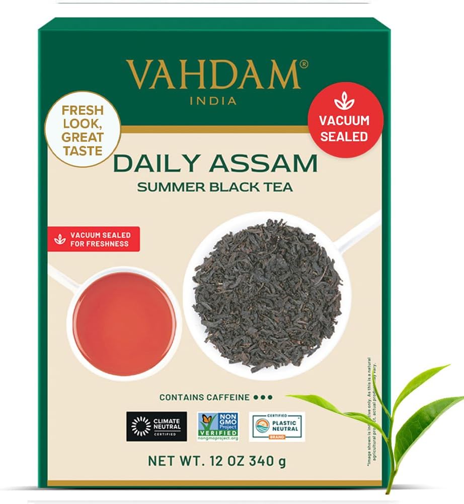 VAHDAM, Assam Black Tea Leaves (340g/12oz) 170+ Servings | High Caffeine, Non GMO, Gluten Free | STRONG, MALTY & RICH | Pure Unblended Single Origin Black Loose Leaf Tea | Vacuum Sealed