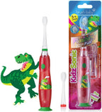 Brush‑Baby - KidzSonic Dinosaur Kids Electric Toothbrush for Ages 3+ with Disco LED Lights, Gentle Sonic Vibrations, 2-Minute Smart Timer & 30‑Second Pulse Reminders – AAA Battery Included