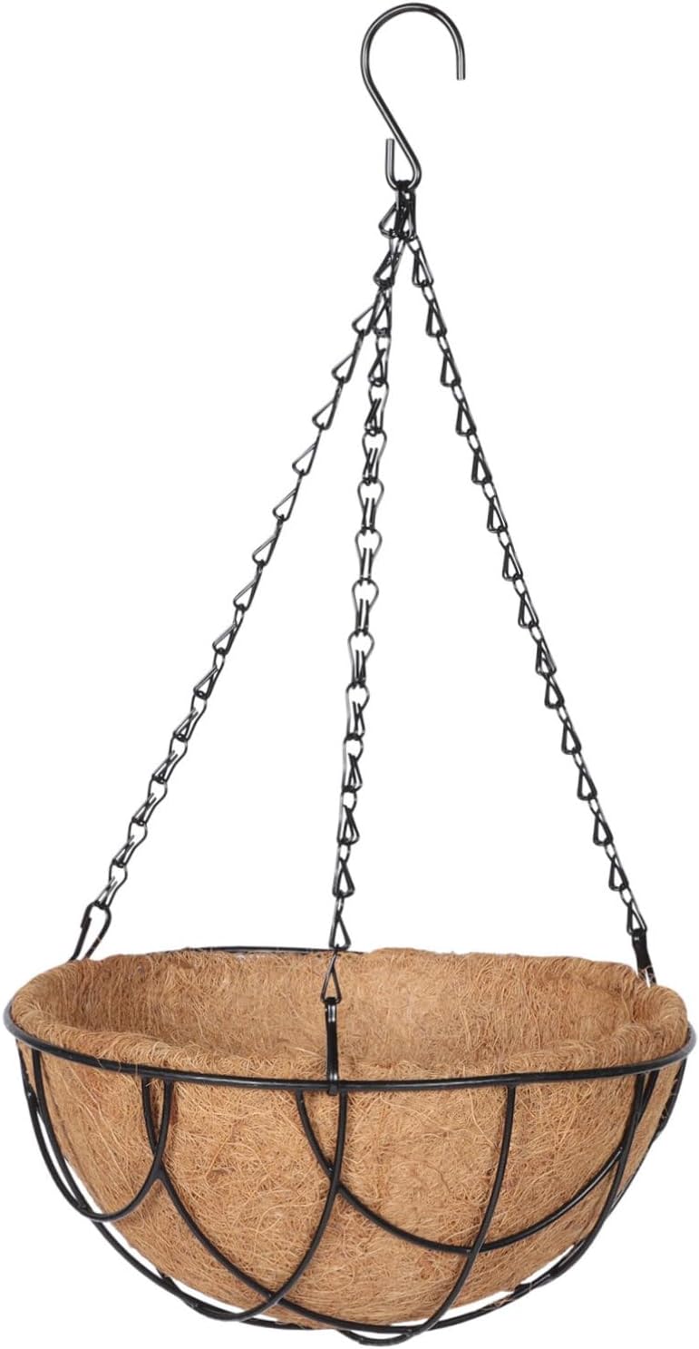 POPETPOP Metal Hanging Planter Basket with Liner for Balcony Flower Pot with Chains Design for Indoor and Outdoor Plants for Orchids and
