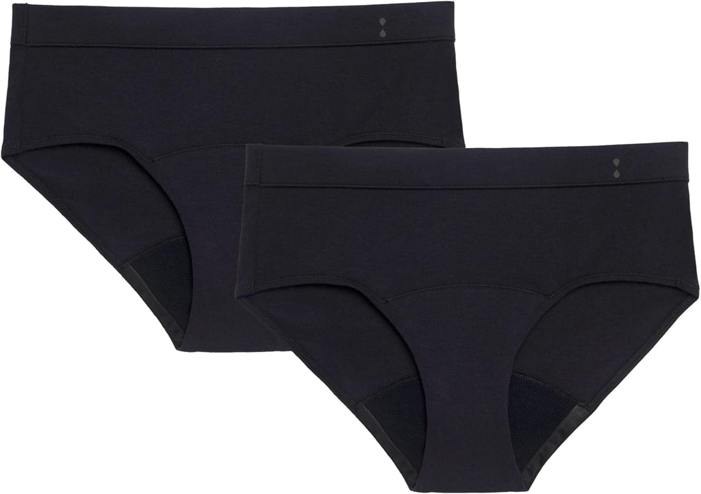 Thinx for All Period Underwear, Everyday Comfort Brief, Holds Up to 12 Regular Tampons*, Period Panties, Leakproof, Reusable & Controls Odor, Black, 2 Pack, L