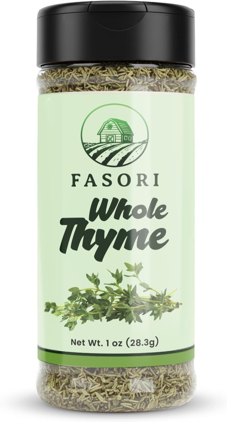 Fasori Thyme Leaves – Premium Dried Whole Thyme Herb, Aromatic Mediterranean Spice for Cooking, Roasts, Chicken & Vegetables (1oz)