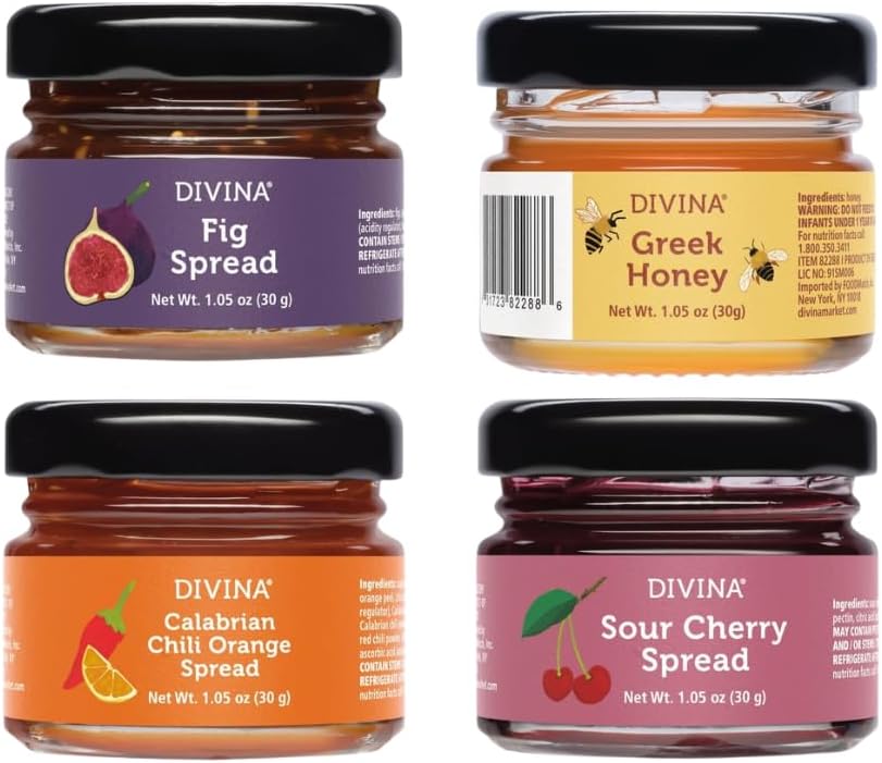 DIVINA Spreads Portion Mini, 0.7 oz, 20 Count (4-Pack, Variety Spreads)