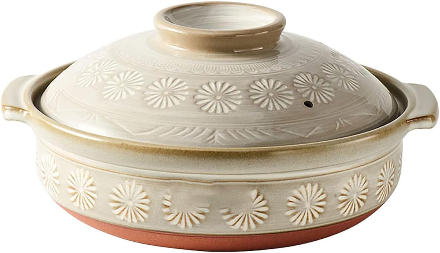 Japanese Ceramic Casserole Clay Pot with Lid Heat Resistant Earthen Pot Nonstick Stew Pots Soup Cooking Pot Kitchen Stockpot Earthenware for Dinner and Party,1500ml