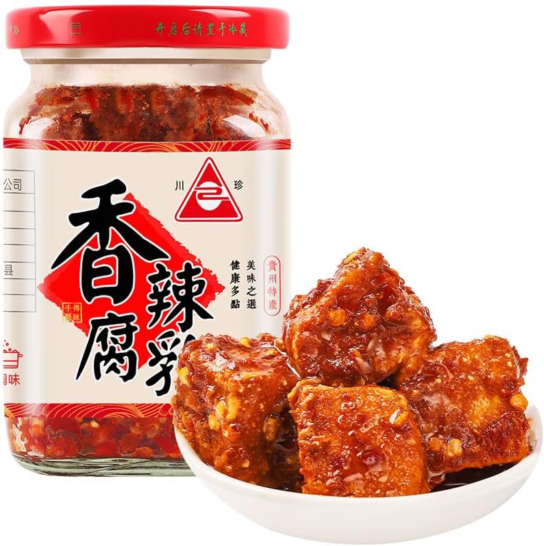 Chuan Zhen Spicy Fermented Bean Curd 7oz (200g) – Chinese Red Fermented Tofu Cubes, Perfect for Hot Pot, Stir Fry, Noodles & Porridge