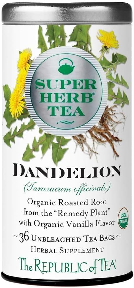The Republic of Tea — Organic Dandelion SuperHerb Tea Tin, 36 Herbal Tea Bags, Naturally Caffeine-Free