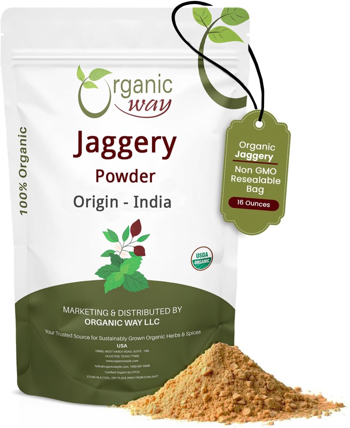 Organic Way Jaggery Powder | European Wild-Harvest | Organic & Kosher Certified | Vegan, Non GMO & Gluten Free | USDA Certified | Origin - India (1lbs 16 Oz)