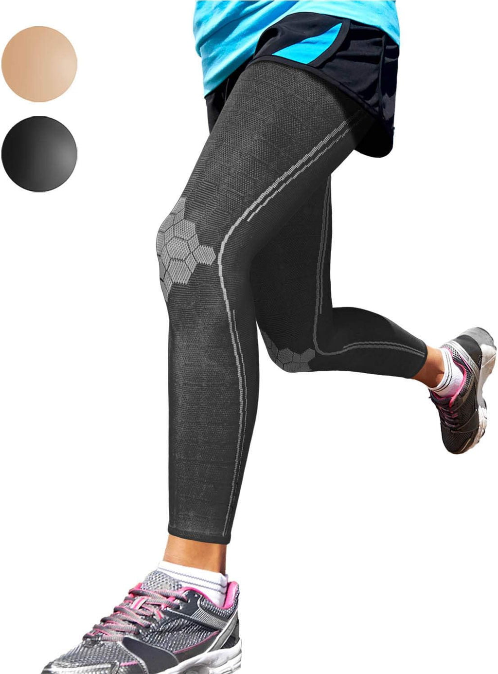 Sparthos Full Leg Compression Sleeves - Brace for Calf, Knee and Thigh, Recovery, Support Pain Relief for Sports Shin Splint Arthritis Patella MCL Acl Tendon - Anti Slip - Mens and Womens (Black-L)