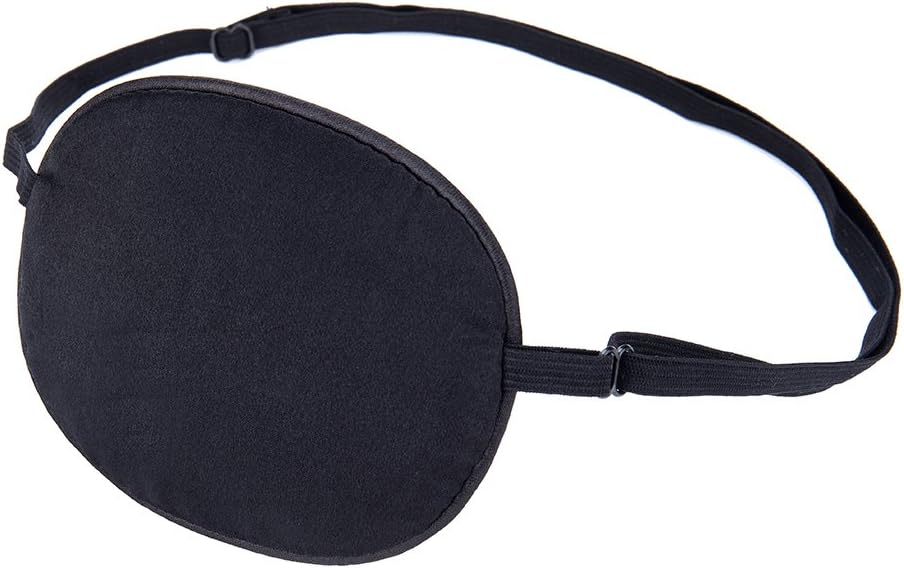 FMS Premium Mulberry Silk Eye Patch Lazy Eye Soft Single Pirate Patch with Elastic Strap for Adults & Kids (black)