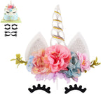 Nishine Handmade Cherry Floral Unicorn Cake Topper Eyelashes Set for Birthday Party Supplies (Silver)