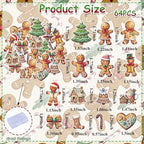 64PCS Edible Gingerbread Cupcake Toppers Wafer Paper Bread Man Christmas Tree Cupcake Toppers for Merry Christmas Theme Party Baby Shower Birthday Decor Supplies