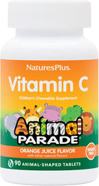 NaturesPlus Animal Parade Sugar-Free Children's Vitamin C, Natural Orange Juice Flavor - 90 Chewable Animal Shaped Tablets - Immune Support - Gluten Free - 45 Servings