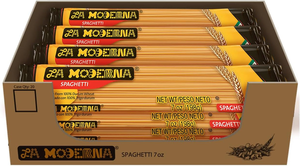 LA MODERNA, Spaghetti Pasta 7 oz (Pack of 20) | Family Bulk Pack | Made with Durum Wheat Semolina | Iron & B Vitamin Enriched | Kosher | Non-GMO | Ideal for Meal Prep