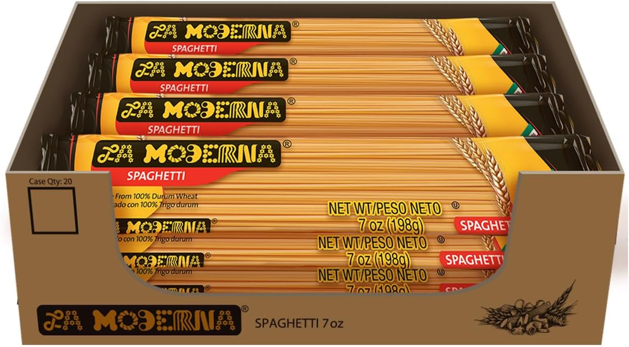LA MODERNA, Spaghetti Pasta 7 oz (Pack of 20) | Family Bulk Pack | Made with Durum Wheat Semolina | Iron & B Vitamin Enriched | Kosher | Non-GMO | Ideal for Meal Prep