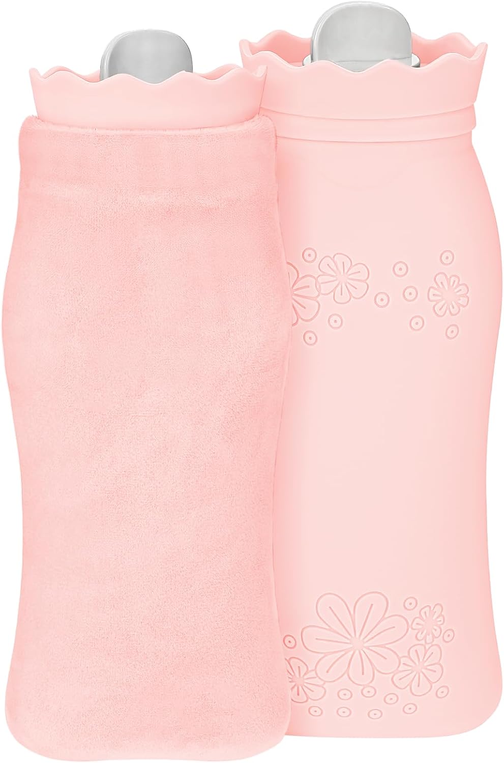 Silicone Hot Water Bottle with Cover - 650ml Hot Water Bag for Hot & Cold Therapies, Microwaveable Leakproof Hot Water Bottle for Keeping Hand Feet Warm - Gift for Kids Adults Elderly in Winter(Pink)