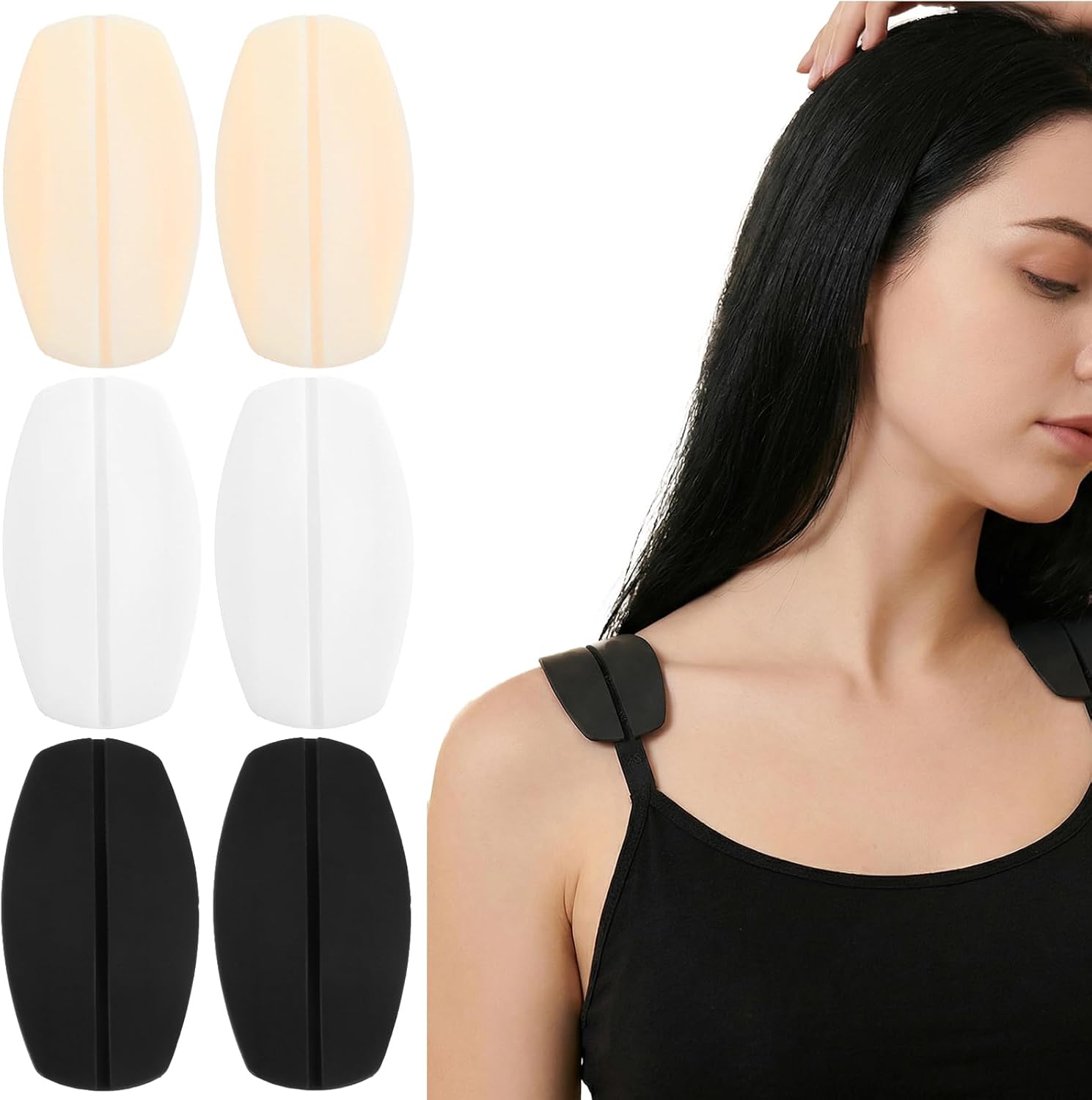 6Pcs Silicone Bra Strap Cushions, Anti Slip Bra Strap Pads for Women, 3 Colors Bra Strap Holders to Prevent Slipping And Relieve Discomfort, Gel Pads for Bra Straps