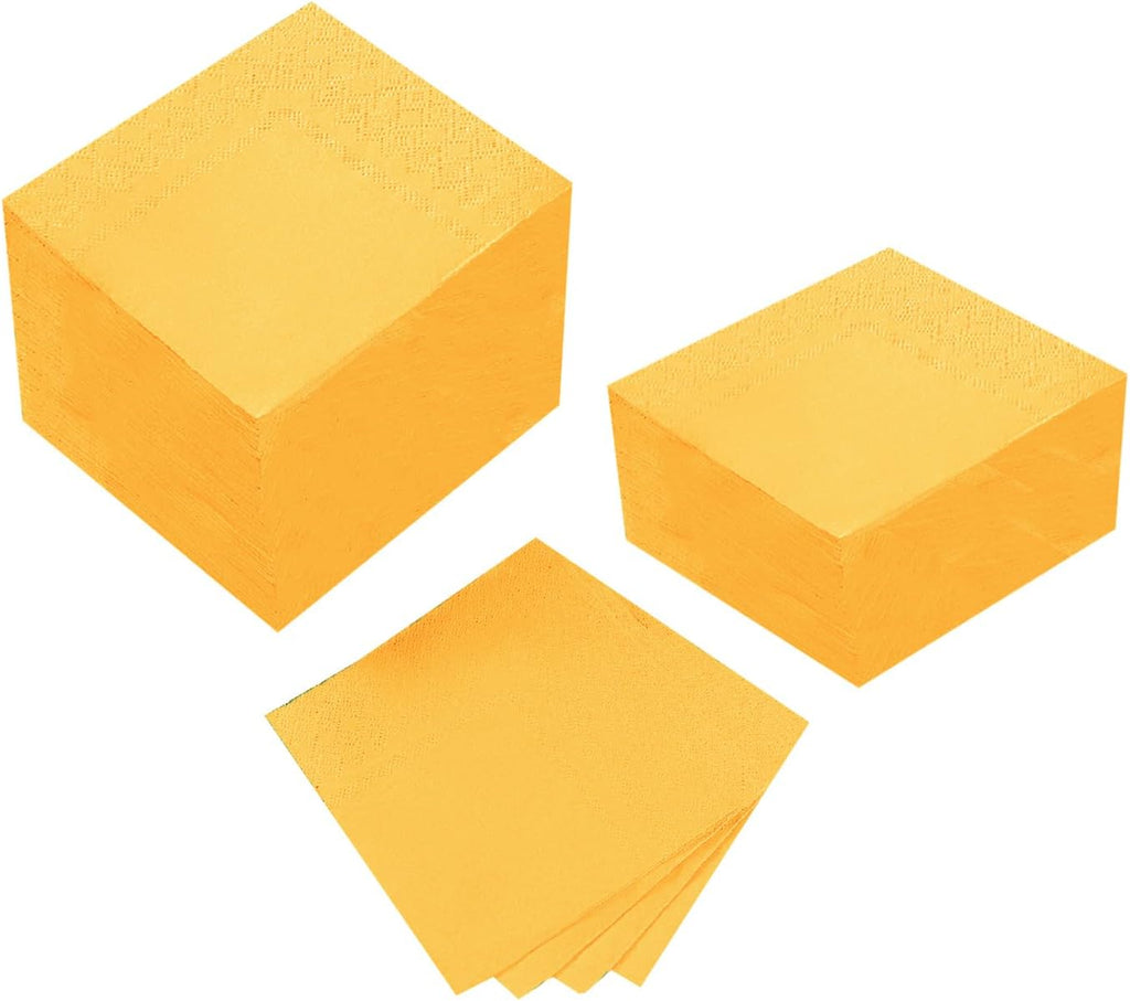 100 Pack Cocktail Napkin 2-Ply Dessert Napkins Folded 5 x 5 Inches Disposable Napkins for Dinner Wedding Birthday Party Bridal Anniversary Reception Event (100, Yellow)
