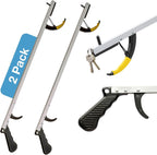 Sammons Preston Reacher, 26" Lightweight Grabber Reacher Tool with Magnetic Tip, Ergonomic Grip & Claw Jaw, Portable Reaching Aid for Seniors, Daily Living & Home Use, Standard Silver, 2 pack