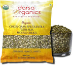 Darsa Organics Mung Split Lentils with Skin, Moong Dal with Skin 2 lb - USDA Organic Green Lentils, Non-GMO, Kosher, Chemical-Free, Protein Rich Organic Split Green Gram, Gluten-Free, Vegan