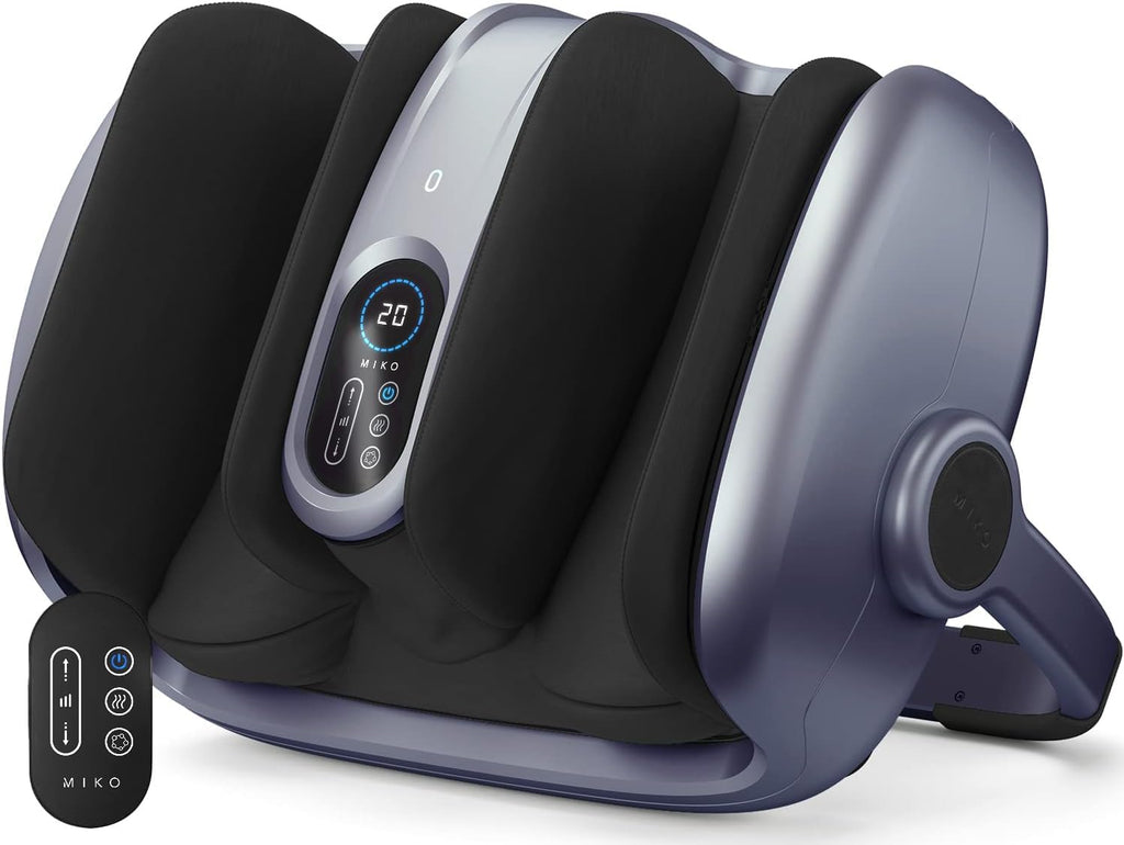 MIKO Shiatsu Foot Massager for Circulation & Pain Relief - Deep Tissue Kneading, Heat Therapy for Plantar Fasciitis, Neuropathy, Diabetics - Fits Up to Size 15 - Charcoal